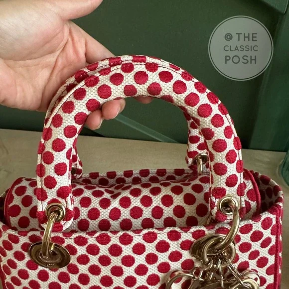 EUC  Rare Christian Dior Lady D Lite Dioramour 2020 Lady Bug Dots Satchel Bag - Picture 16 of 16